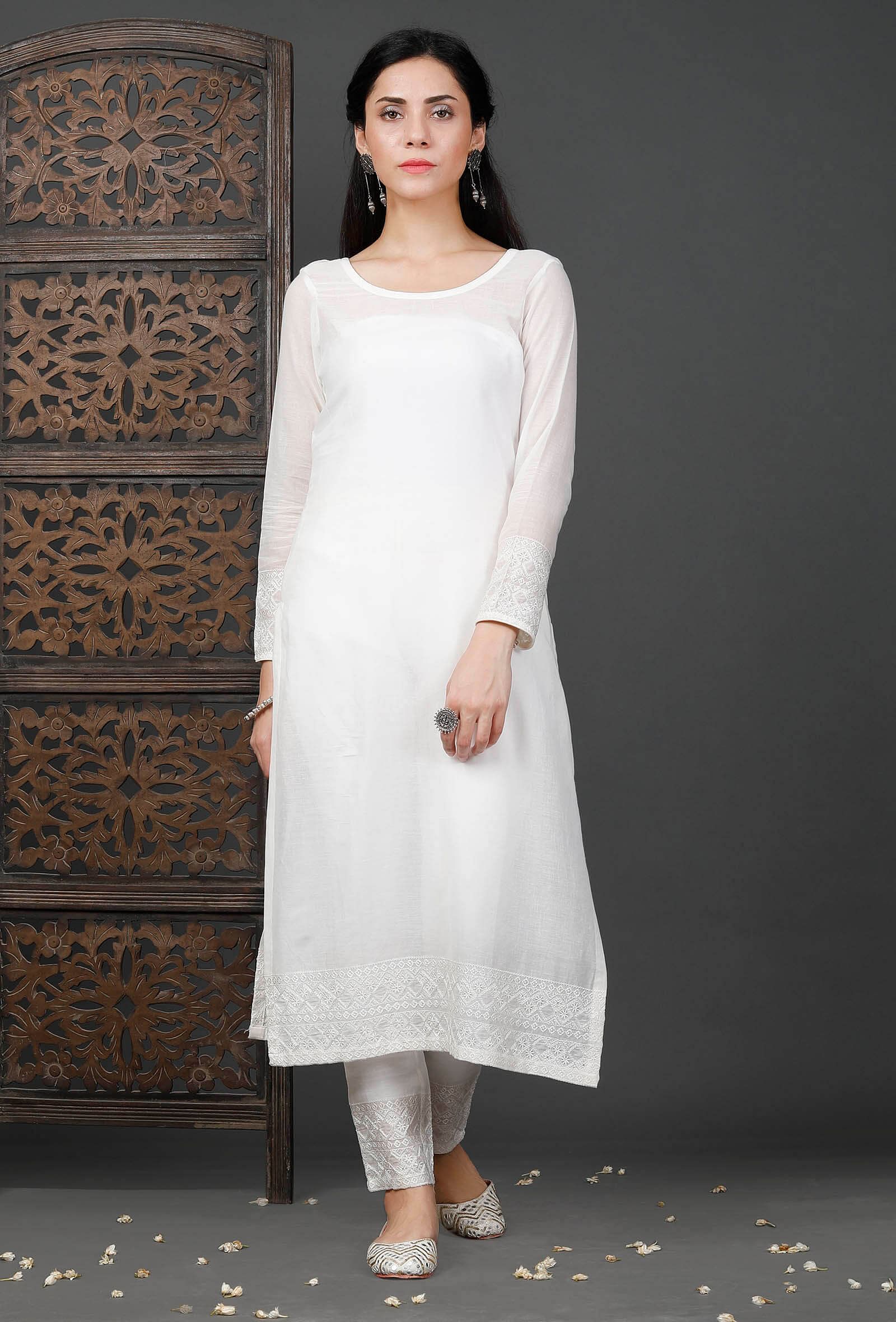 Buy Classic Elegance. The Kerala Kasavu Cotton & Zari Long Ethnic Kurta /  Dress - White & Gold. Online